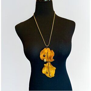 Artisan Ochre Yellow Orange Gold Wire Wrapped Leather? Preserved Natural Pendant